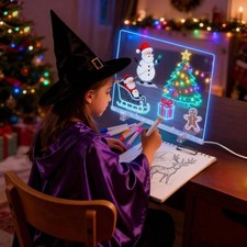 LED Drawing Board Acrylic Dry Erase Glow Doodle Board w/ Stand for Kids Adults