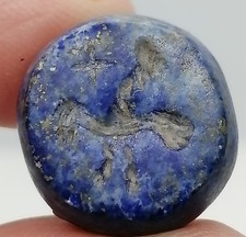 Ancient  Lapis Lazuli Intaglio Seal Bead Carved Symbol Blue Stone Amulet Roman