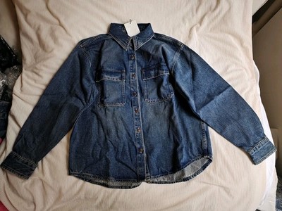 Zara Z1975 DISTRESSED EFFECT DENIM Z1975 OVERSHIRT indigo  sz XL BNWT
