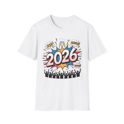 2026 Pop Art Celebration T-Shirt | New Year Countdown, Party Crowd Design