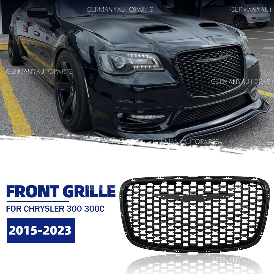 All Glossy Black Front Racing Grille Upper Grill For Chrysler 2015-2023 300 300C