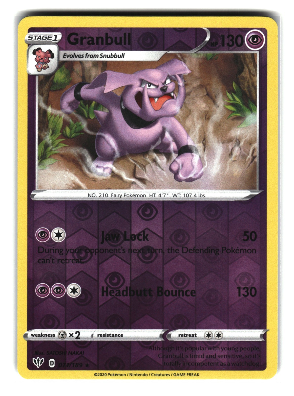 Granbull 071/189 Reverse Holo Darkness Ablaze Pokemon Card NM
