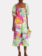 Farm Rio Rainbow Leaves Open Back Midi Dress Size XS