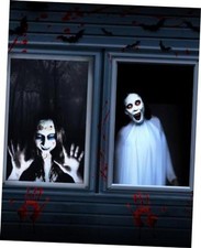2pcs Halloween Window Cover Decor, Scary Ghost Curtain Outdoor Female Ghosts