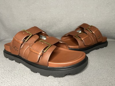 UGG Men's Capitola Buckle Slide Cognac Brown Leather Sandals 1153102 Size 10