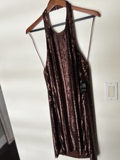 Express Party sleeveless dress womens halter sequined dress NWT size large brown