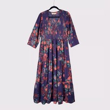 Natural Life Dawn Purple Floral Smocked Midi Dress Size M Cottagecore Boho