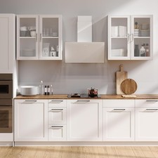 White LED Wall Storage Cabinets W/ Adjustable Shlelf Upper Kitchen Cabinets W/ 4