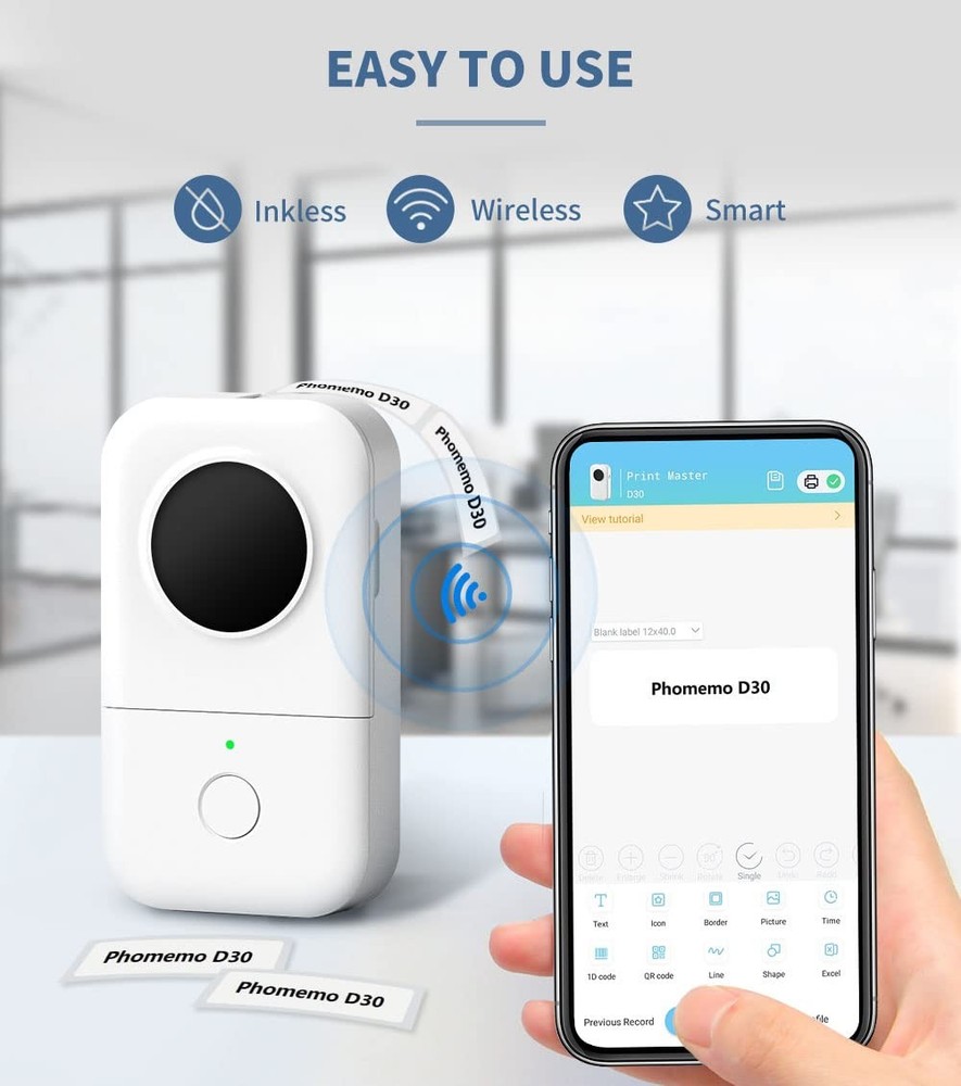 Bluetooth D30 Mini Pocket Label Maker Wireless Smartphone Compatible