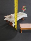 DOLLHOUSE MINIATURE ELEGANT FARMHOUSE TABLE AND BENCHES WOOD /SETTINGS BEAUTIFUL — photo 3