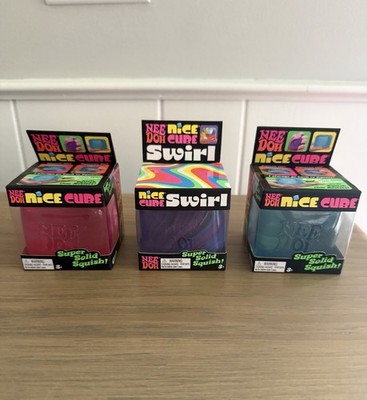 Nee Doh Nice Cube Swirl Super Solid Squish! Lot of 3 Blue Pink Swirl New