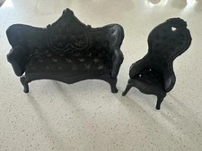 Vintage Cast Iron Doll House Furniture Victorian Chair & Settee 2 pieces