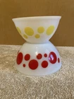 (2) Vintage Hazel Atlas Red And Yellow Polka Dot Milk Glass Mixing Bowls