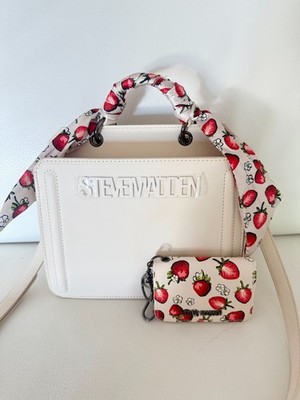 STEVE MADDEN BEVELYN SCARF SATCHEL CROSSBODY BAG STRAWBERRY SCARF WALLET  VANILL