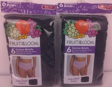 Fruit Of The Loom Women's 6 Black Cotton Briefs Size 7/L - New Lot Of 2 
