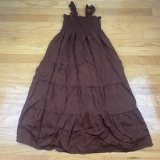 Quince 100% European Linen Smocked Midi Dress Chocolate Brown Size L
