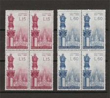 Italy 1958 Sc# 739-40 set Statue Rom and Lourdes Basilica blocks 4 MNH