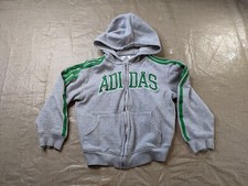 Adidas Sweatshirt Hoodie Boys 7 Full Zip Gray Green Front Pocket Pull Over
