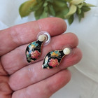 Vintage Cloisonne Floral Pierced Earrings