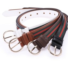 New women men unisex fashion multi colors green stripe black tan white belts