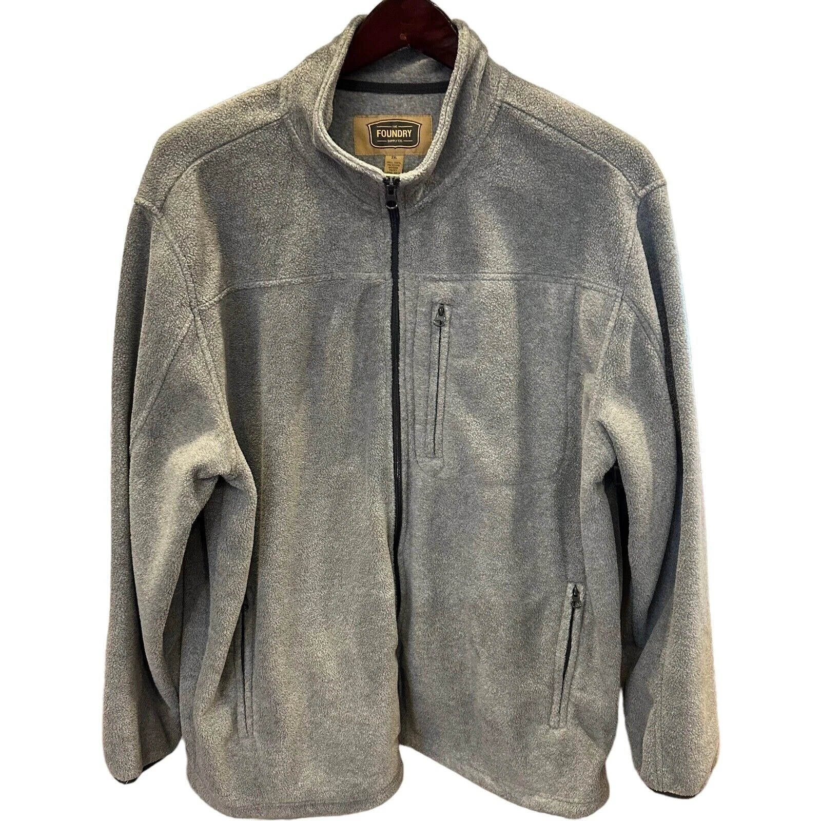 Fleece Zipper Jacket Coat Grey Mens 2XL Foundry Supply Zip Pockets Gorpcore