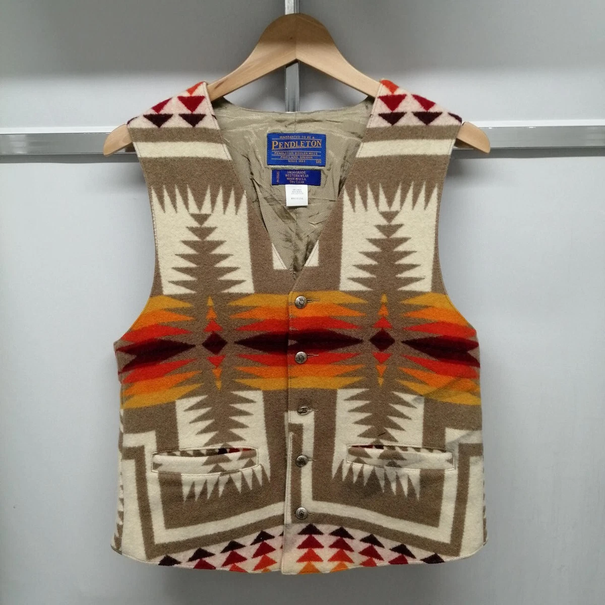 Pendleton Chimayo Pattern Wool Vest Beige made in USA eBay