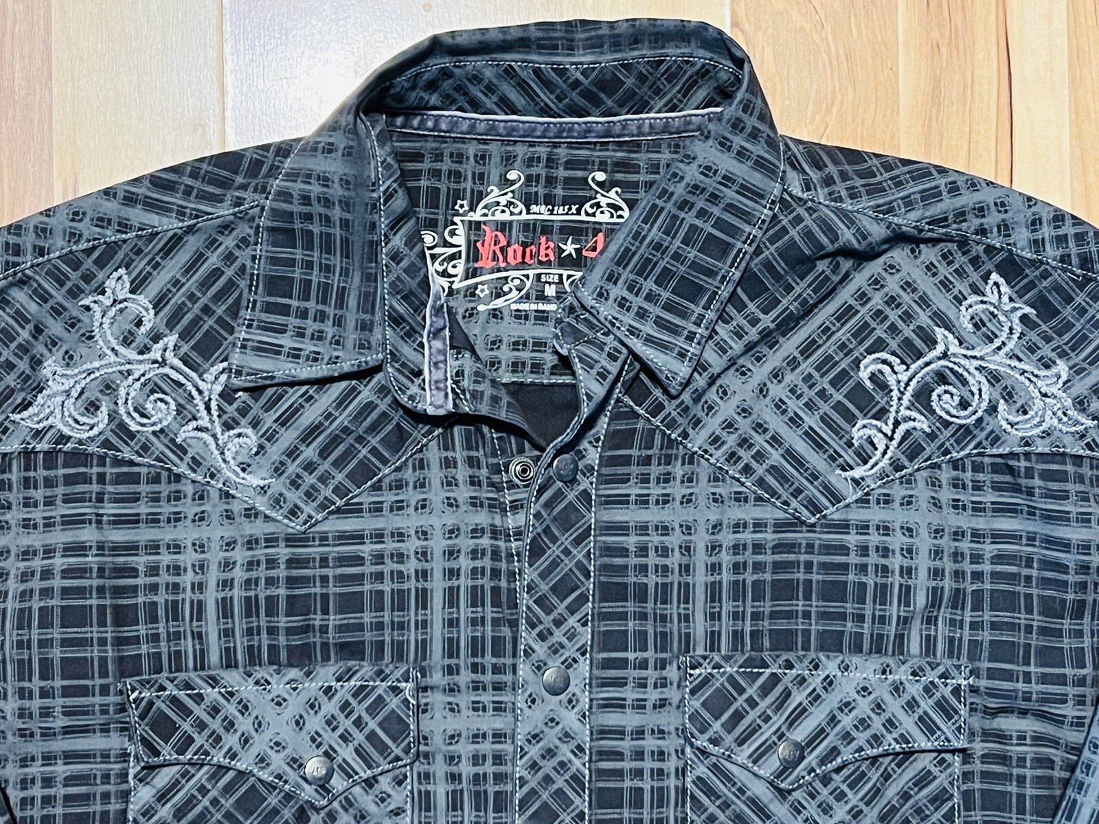 Rock 47 Embroidered Wrangler Western Shirt Men’s Medi… Gem