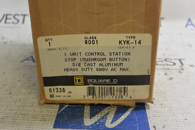 Square D 9001 KYK-14 Series B 1 Unit Control Station Stop Mushroom Button