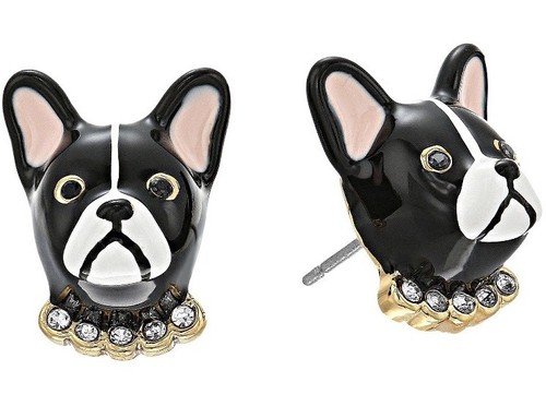 KATE SPADE Black Frenchie Ma Chérie Antoine Dog Stud Earrings w/ KS Dust Bag - Picture 3 of 6