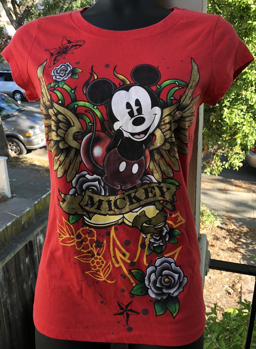 Gently Used Junior Girl's Disney Red MICKEY MOUSE T-Shirt, Size M