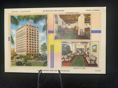 Postcard Posted 1947 Hotel Alcazar Biscayne Blvd Miami FL Multi View C11