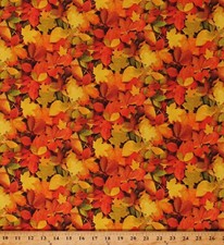 Cotton Autumn Fall Leaves Nature Landscape Fabric Print by the Yard D514.42