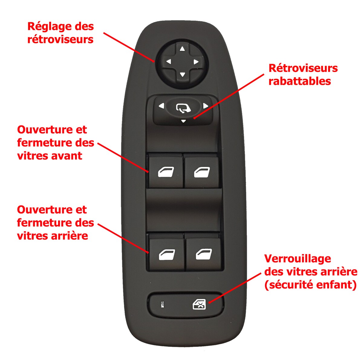 Bouton Lève-Vitre Électrique Pour Peugeot 208 I (2012-2015) - Gauche Avant - 13 Broches - Remplacement Direct - Réf. OEM 96758211ZD - 12