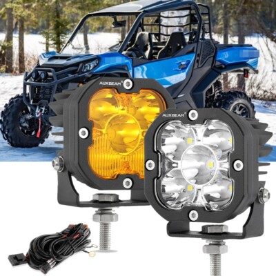 Auxbeam 3'' LED Pods Cube w/Amber Covers Fog Offroad Driving Light For Can-Am