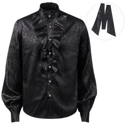 Herren Satin Blumenmuster Hemd Glänzend Renaissance Victorian Steampunk Gothic - Bild 1 von 4