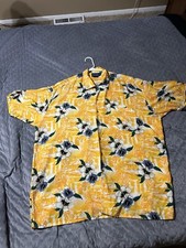 Vtg JC Penny Towncraft Hawaiian Shirt Men's XL Yellow Orange Hibiscus Flowers