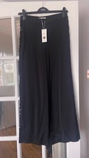 Stunning BNWT M&S black satin sequin side stripe wide leg trousers 10R 12S