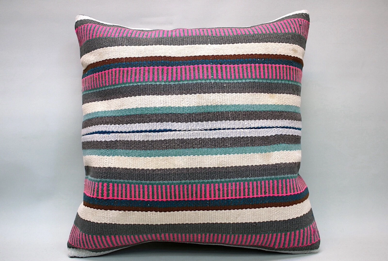 Hemp Square Pillow, 20”x20”, Decorative Throw Cushion, Vintage Pillow