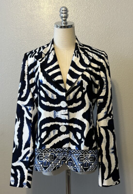 Scapa Lauren Perre Button Front Blazer/Jacket Blue/White Fully Lined Size 6
