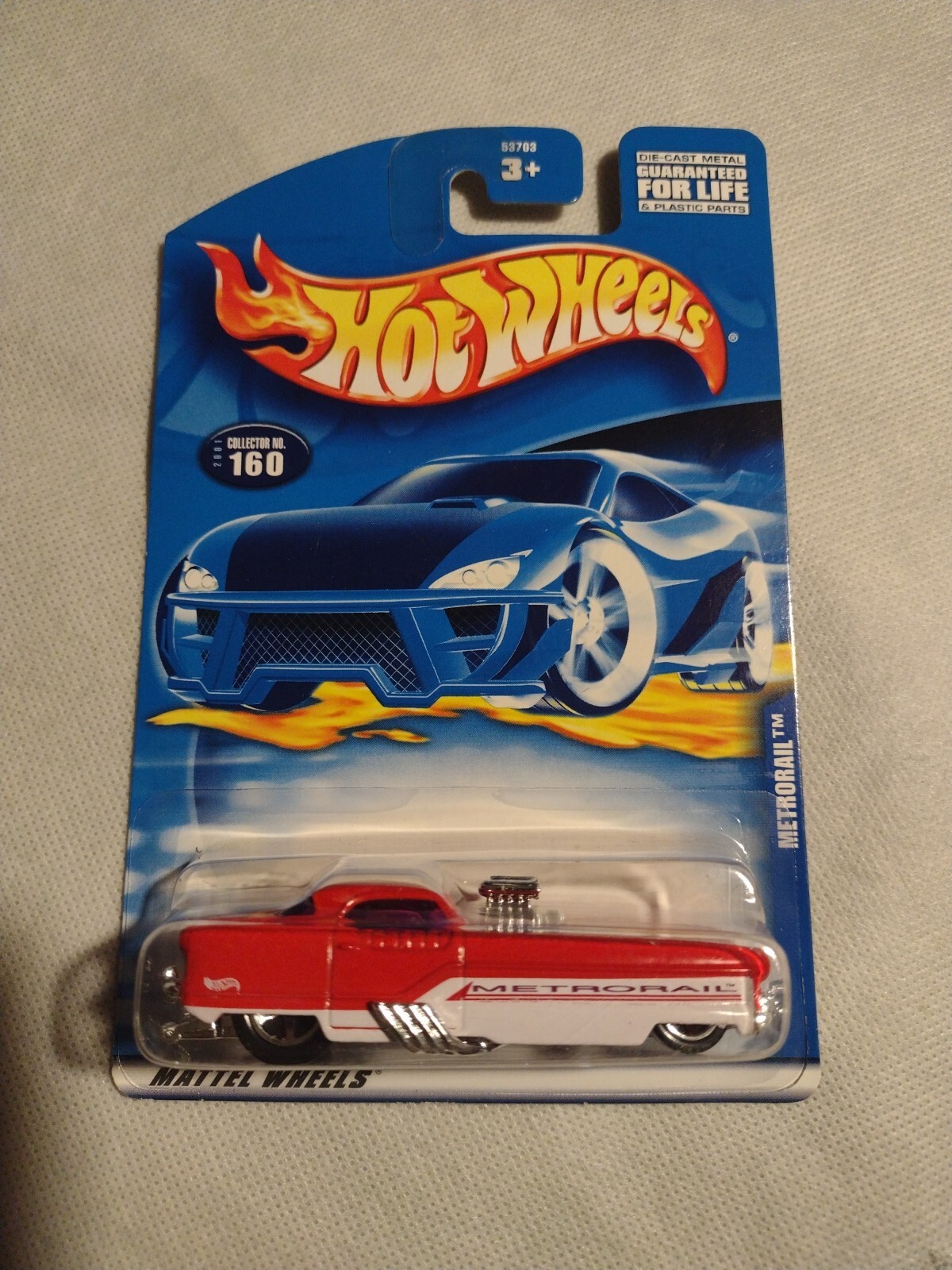Hot Wheels 2001 METRORAIL #160 Red & White 53703 Mattel 5SP Wheels Mainline 