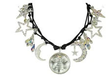 KIRKS FOLLY Necklace Starlight Galaxy Venus Seaview Moon Cord ST Charm Crystal