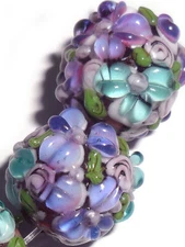 Lampwork Glass Flower Beads Raised Petals Purple 15 mm 4 Beads (#a33pl)