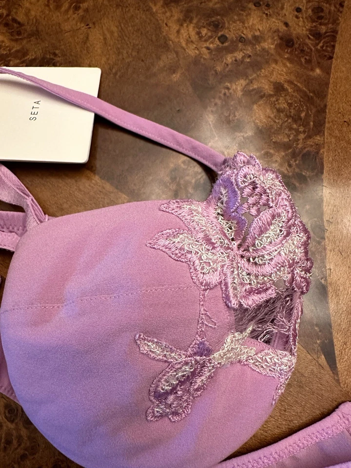 JUEGO LA PERLA TALLA 34B SEDA Y ENCAJE COLOR LILA NUEVO CON ETIQUETA Foto 3 de 4