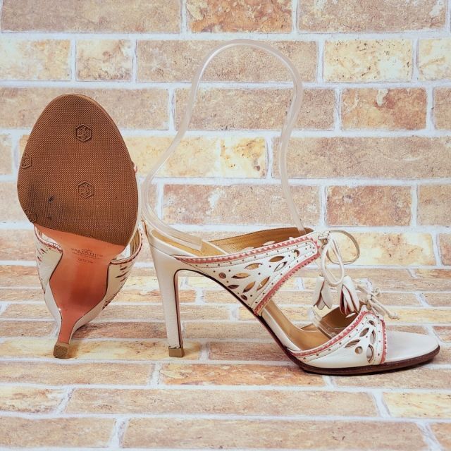 VALENTINO White Ivory Leather Heel Sandals Mules Shoes Size 35 1/2