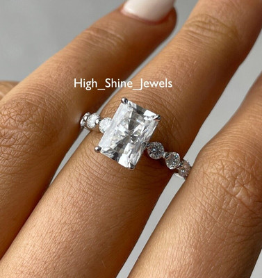 4 CT Radiant Cut Moissanite Hidden Halo Engagement Ring For Her 14K White Gold