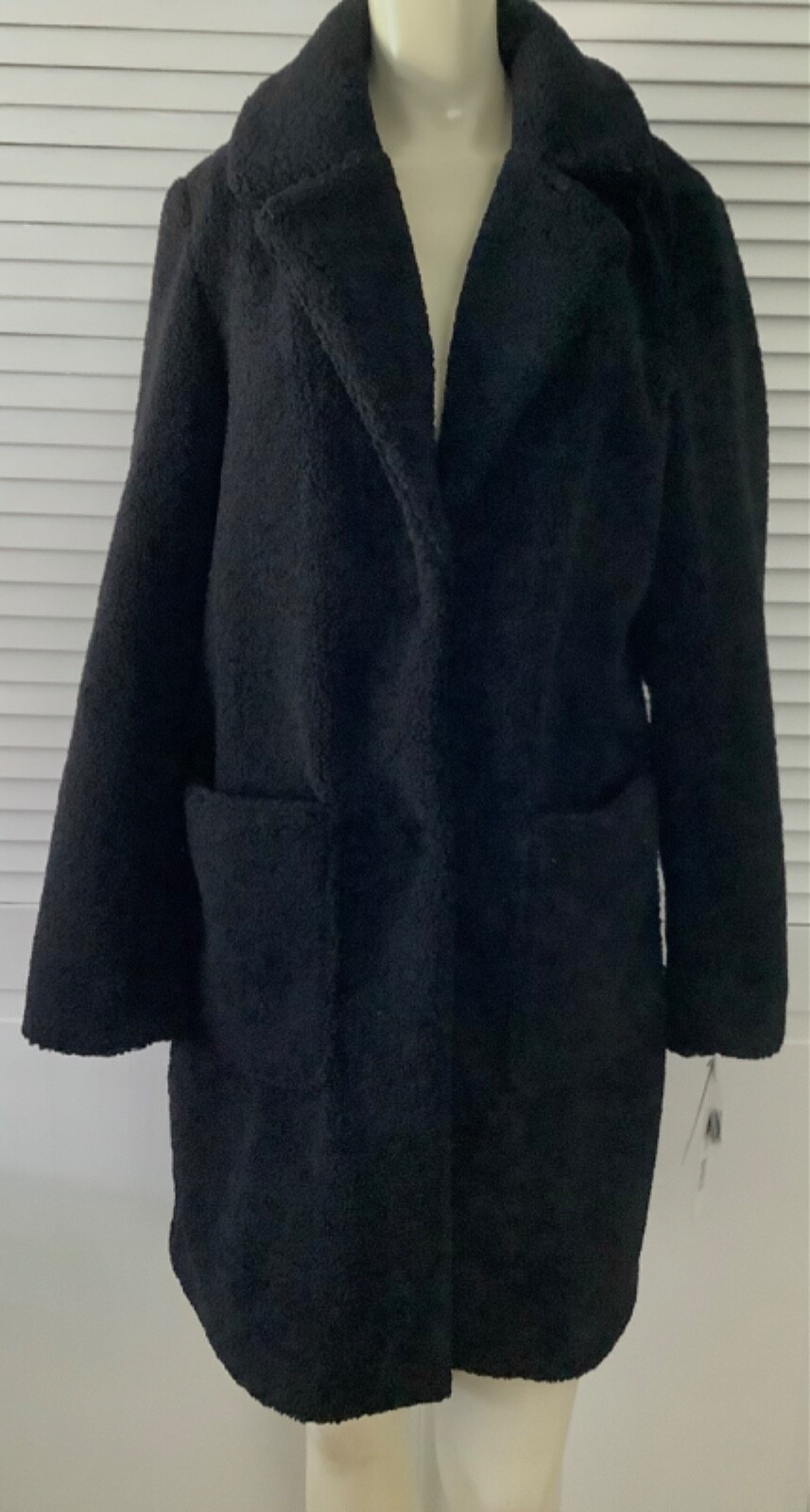 French Connection Vegan Faux Fur Teddy Coat Black Women's Size Small