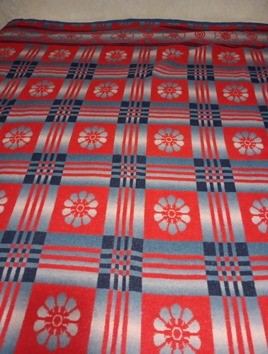 BEACON 30s 40s Camp Blanket Reversible Blue Red Grey 72" x 69" Cotton EXCELLENT - Picture 7 of 15