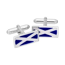 Real 925 Sterling Silver & Enamel Scottish Flag Swivelback Cufflinks Scotland