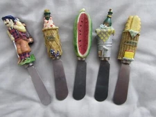 Set of 5 VTG Boston Warehouse Bread Wine Handle Cheese Knives & Spreaders Golf