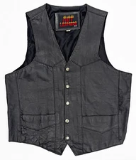 HOT LEATHERS Snap Closure Pockets Riding Black Lined Leather Vest Men's Small